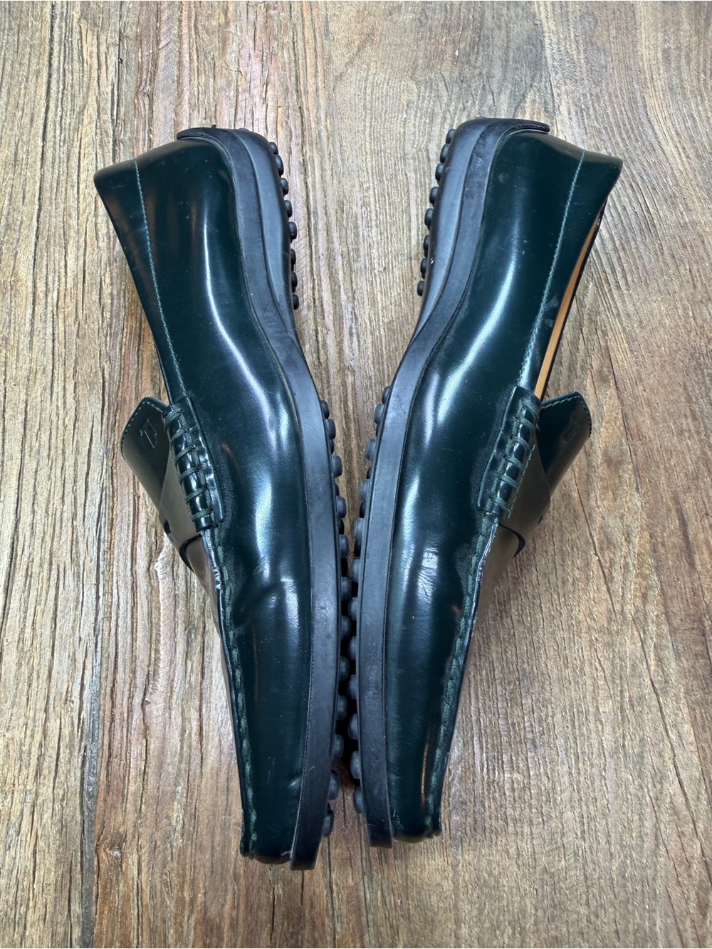 Tod's Women's Dark Green Leather Penny Loafers Size 37 ~ US 7 - Picture 9 of 15